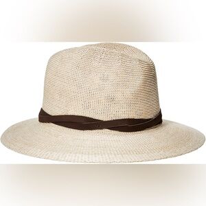 Goorin Bros Dylan Wide Brim Beige Paper Leather Braid Fedora Summer Hat EUC Sz S